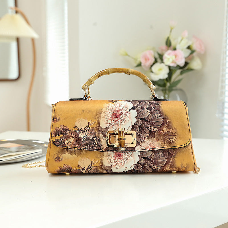 Women's High Quality Cheongsam Leather Antique Vintage Tote Bags