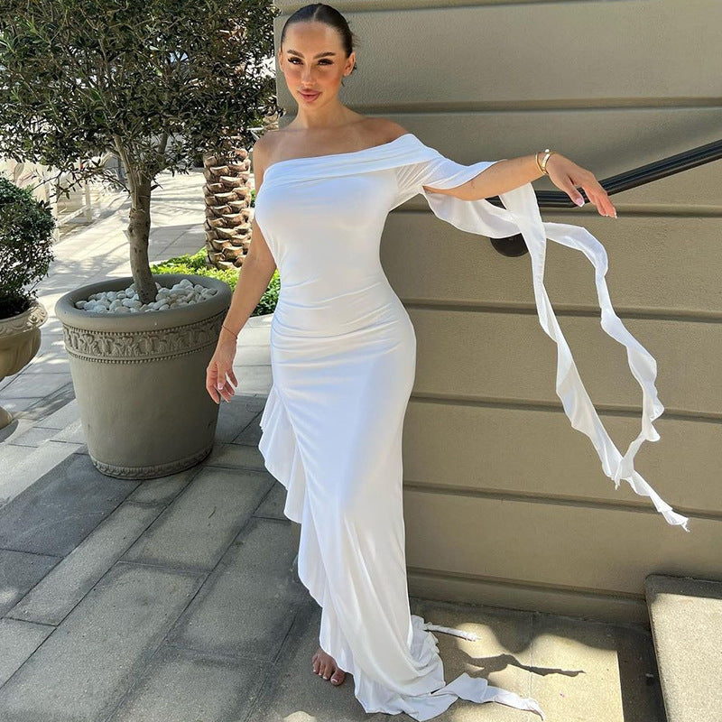Women's Fashion Personalized Pleated Solid Color Slim Dresses