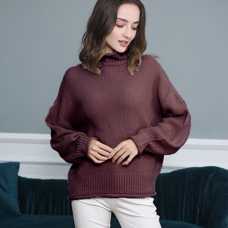 Women's Fashion Casual Long Sleeve Turtleneck Solid Sweaters