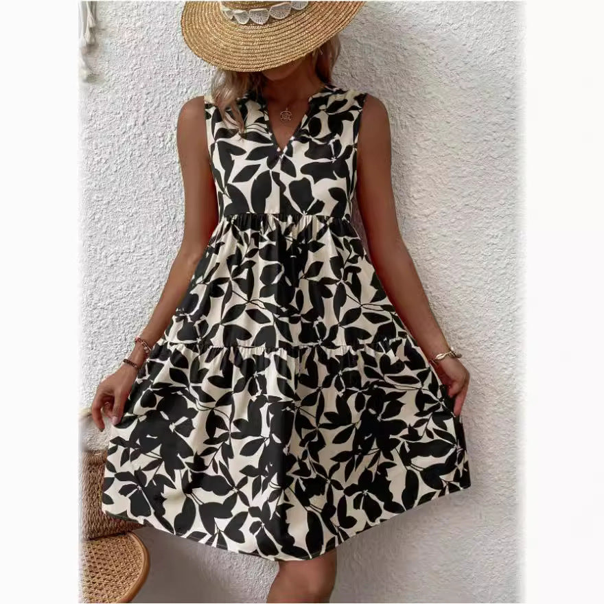 Women's Bohemian Fashion Loose Pleated Print Dress Dresses