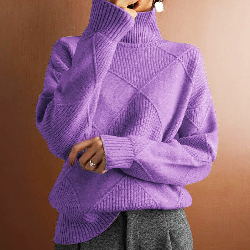 Casual Loose High Collar Warm Solid Sweaters