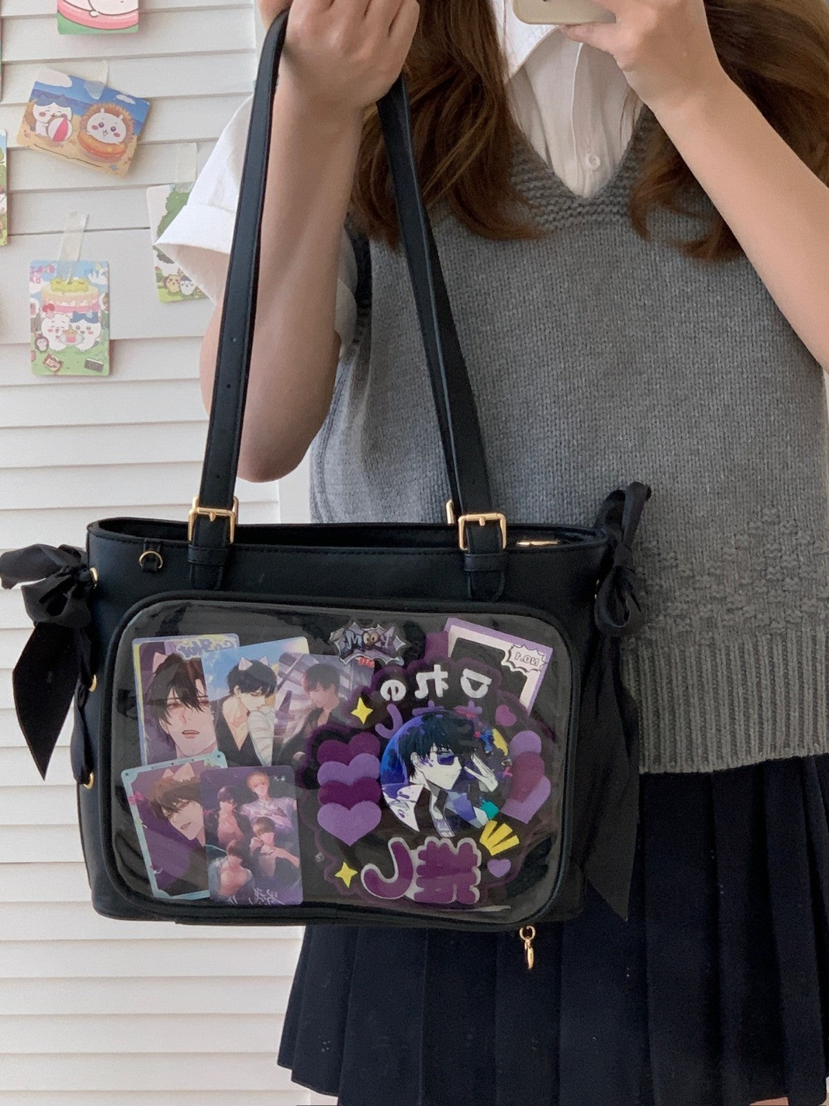 Two-dimensional Ribbon Transparent Cartoon Go Out Shoulder Bags