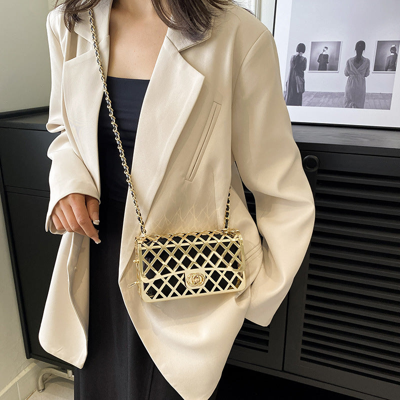 Women's Slightly Luxury Metal Glossy Hollow Chain Shoulder Bags