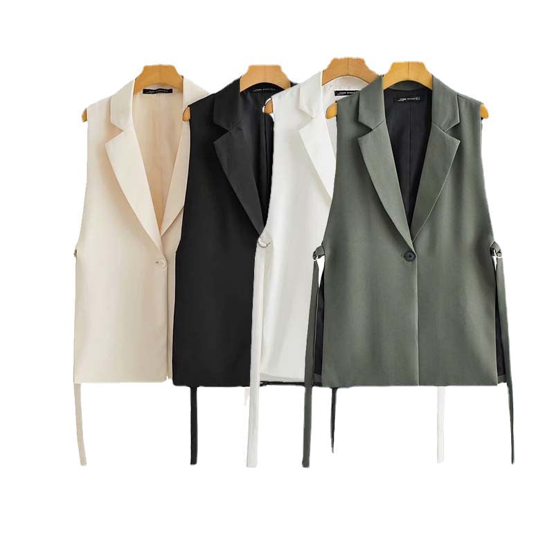 Autumn Pure Color Tied Decorative Split Vests