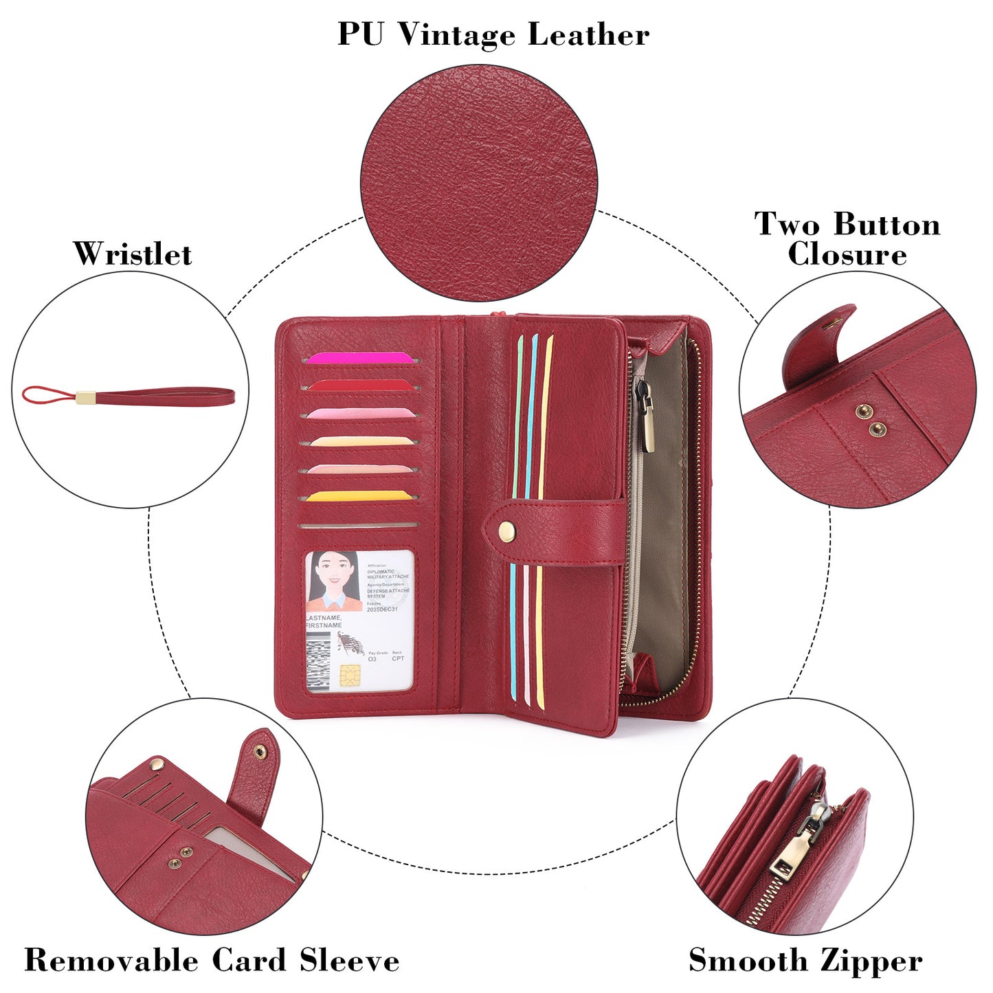 Women's Long Retro Oil Wax Skin Trifold Ladies Wallets