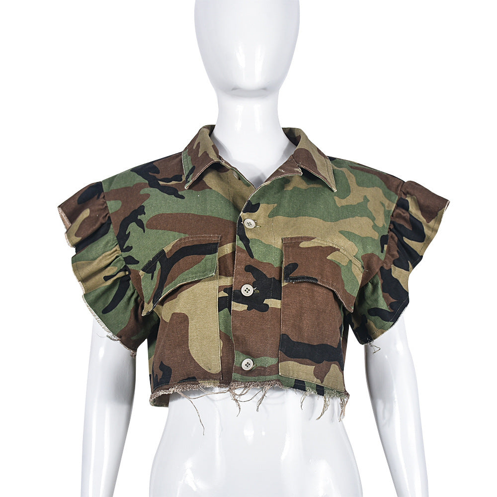Women's Buckle Trendy Midriff Outfit Camouflage Breathable Vests