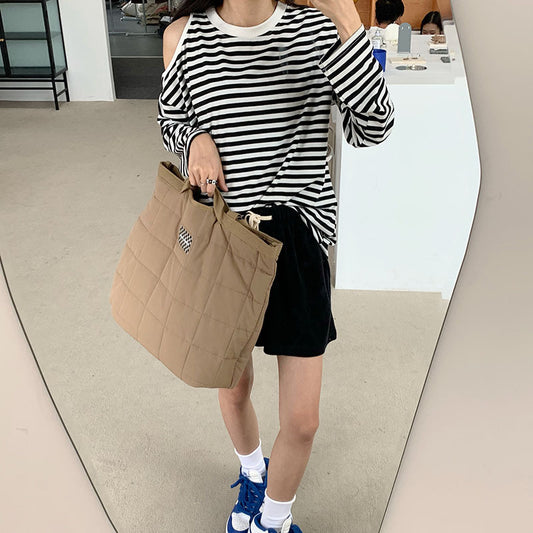 Women's Rhombus Bright Line Bale Of Cotton Shoulder Bags