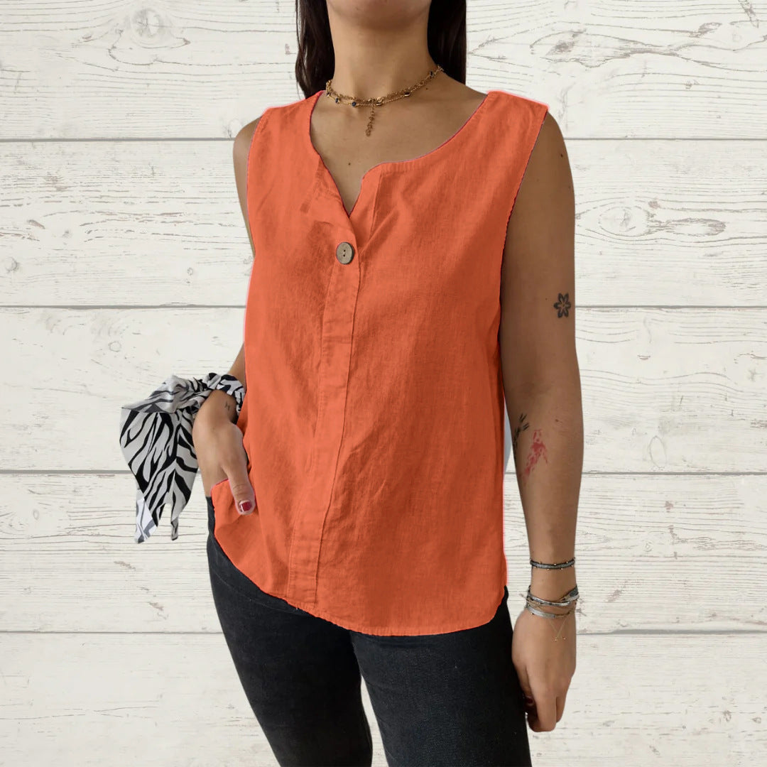 Women's Summer Loose Shirt Cotton Linen Button Vests