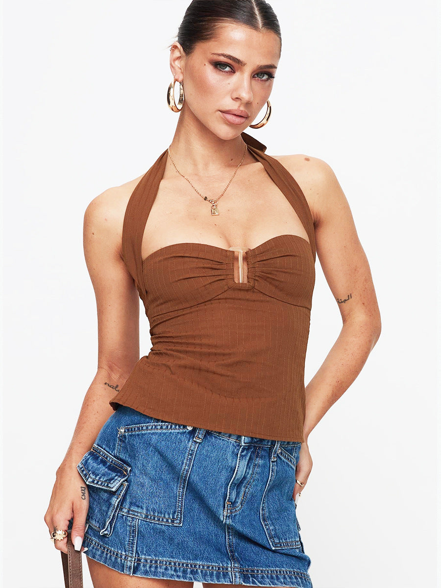 Women's Summer Backless Navel Strap Halter Tops