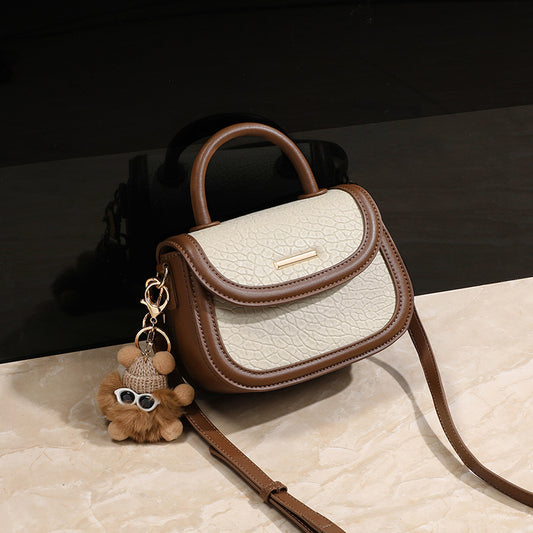 Women's Real Leather Contrast Color Saddle Bags