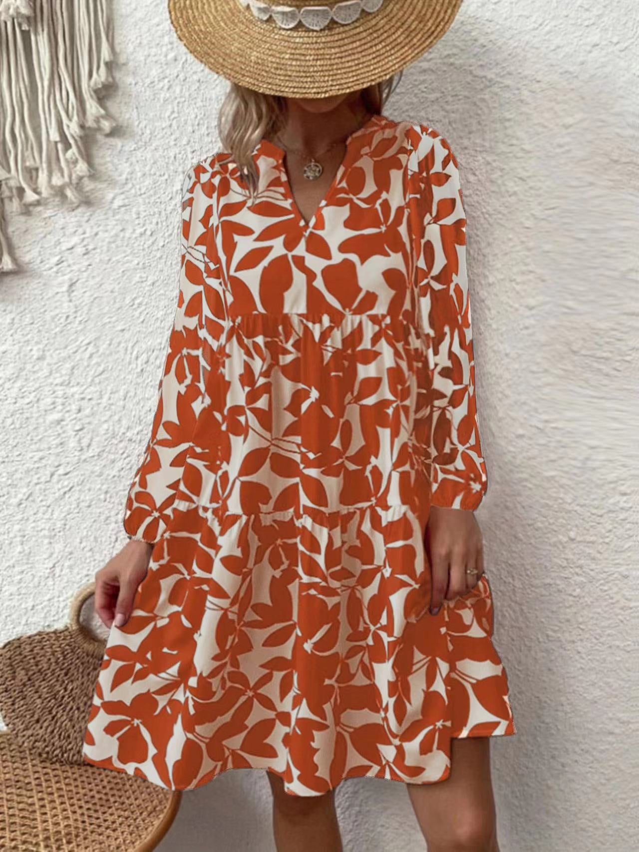 Women's Bohemian Fashion Loose Pleated Print Dress Dresses