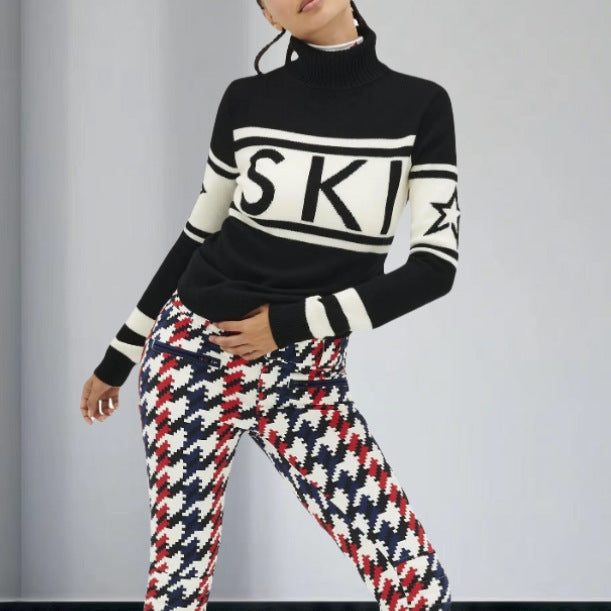 Star Letters Printed Turtleneck Fashionable Elegant Sweaters