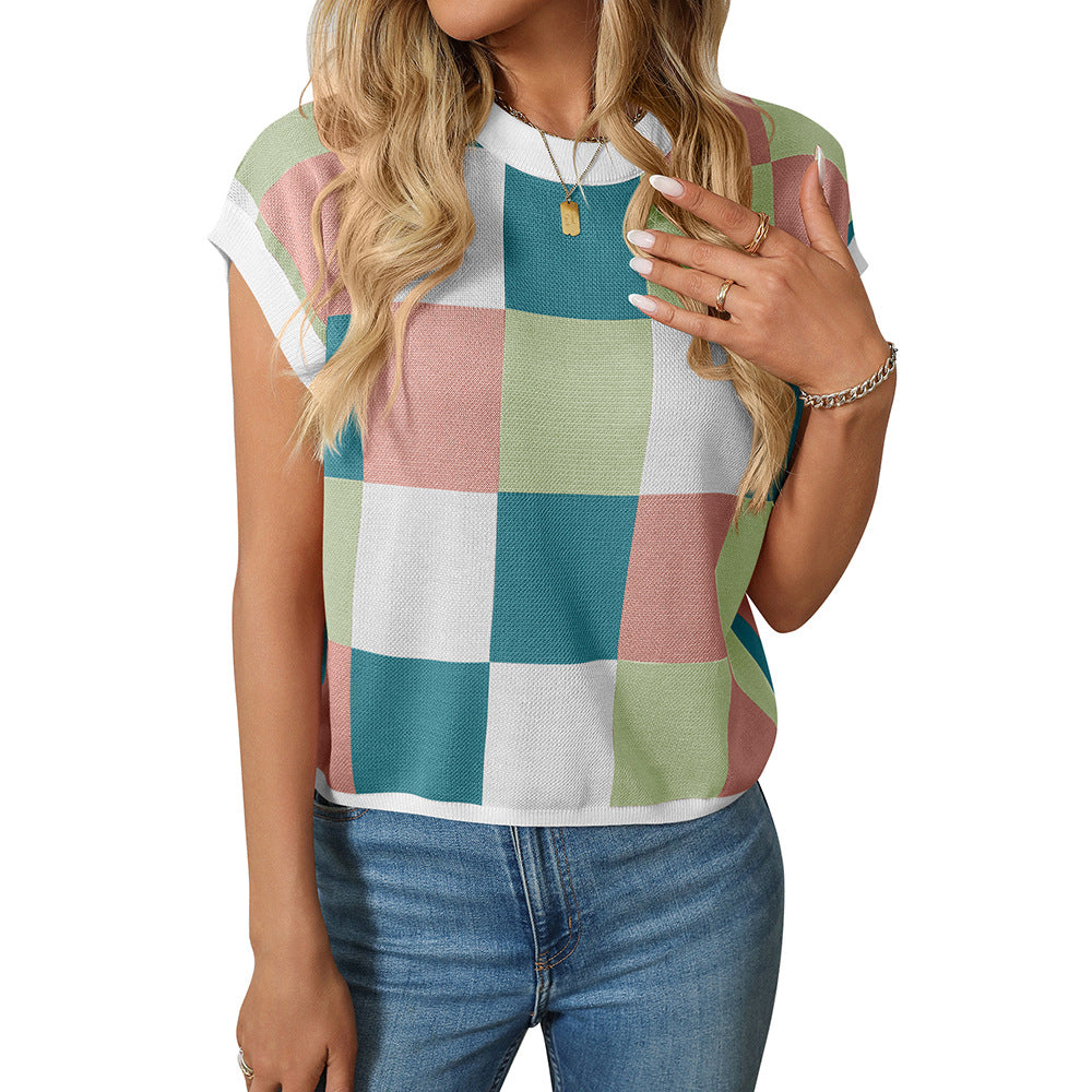 Hat Sleeve Color Block Round Neck Sweaters