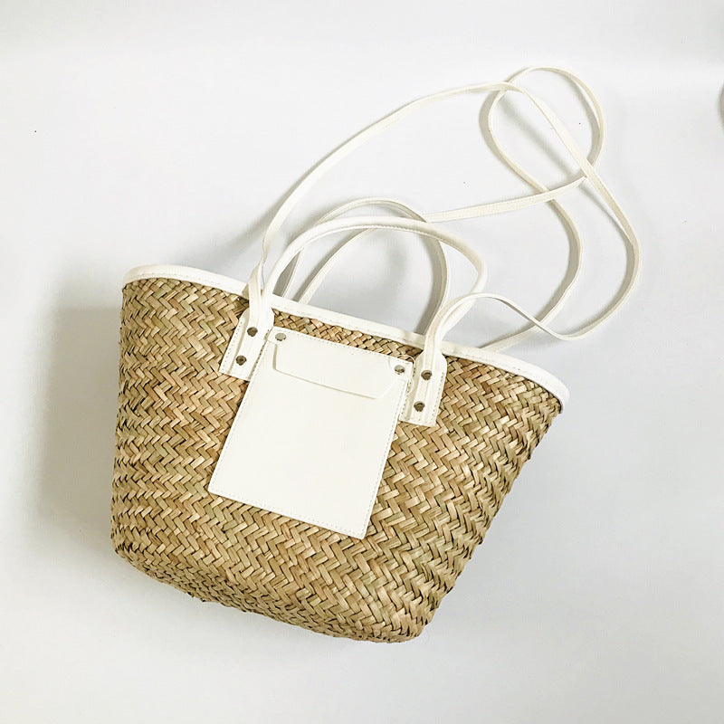 Women's Straw Open Large Woven Oblique Basket Shoulder Bags