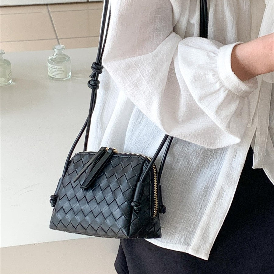Women's Summer Double Zipper Retro Textured Woven Crossbody Bags