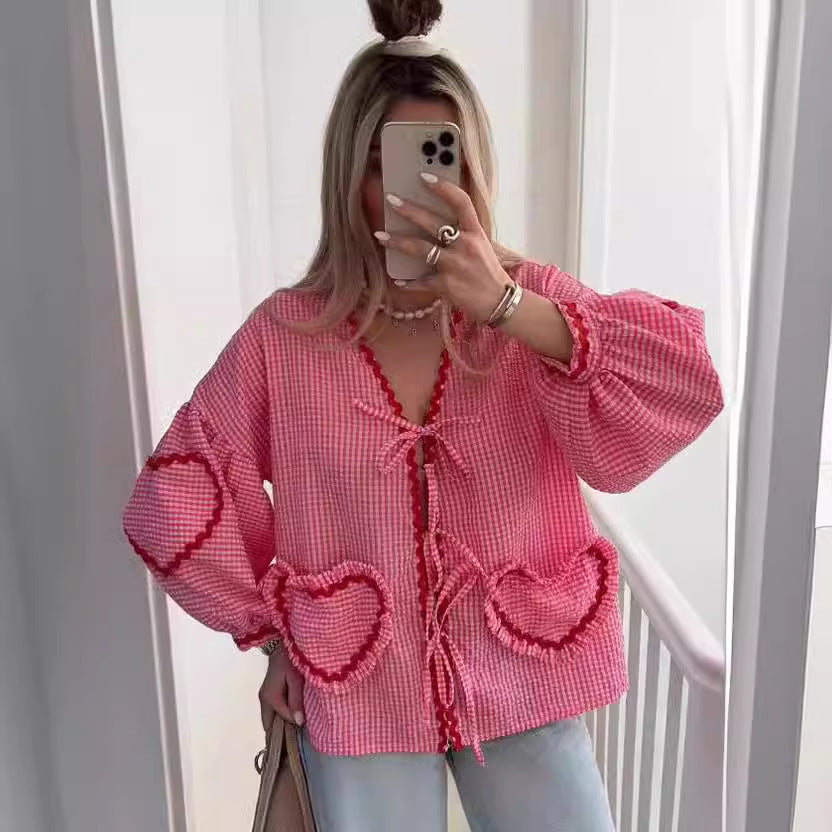 Casual Fashion Love Contrast Color Plaid Blouses