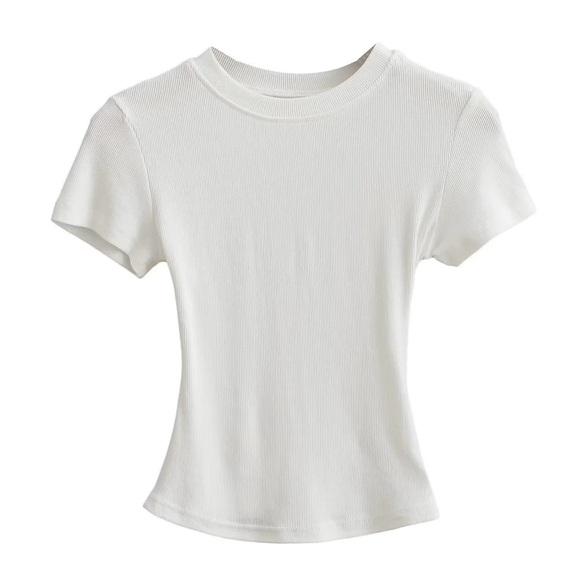 Women's Stretch Round Neck Thread T-shirt Summer High Waist Tight Blouses