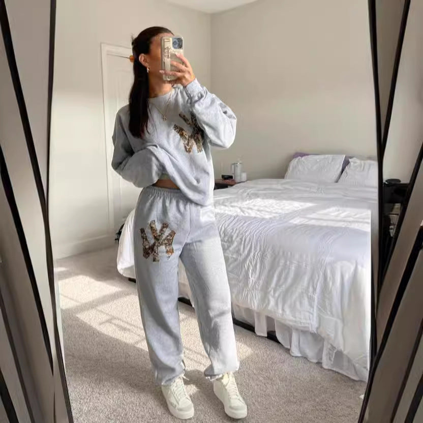Women's Long Sleeve Round Neck Loose Sweatshirt Suits