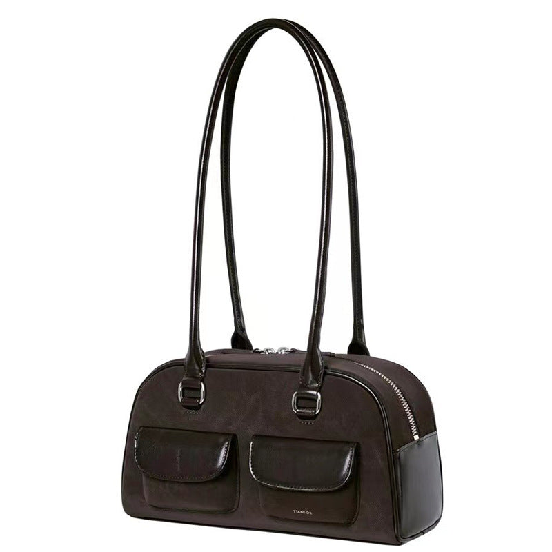Women's Oil Wax Leather Large Capacity Bowling Shoulder Bags
