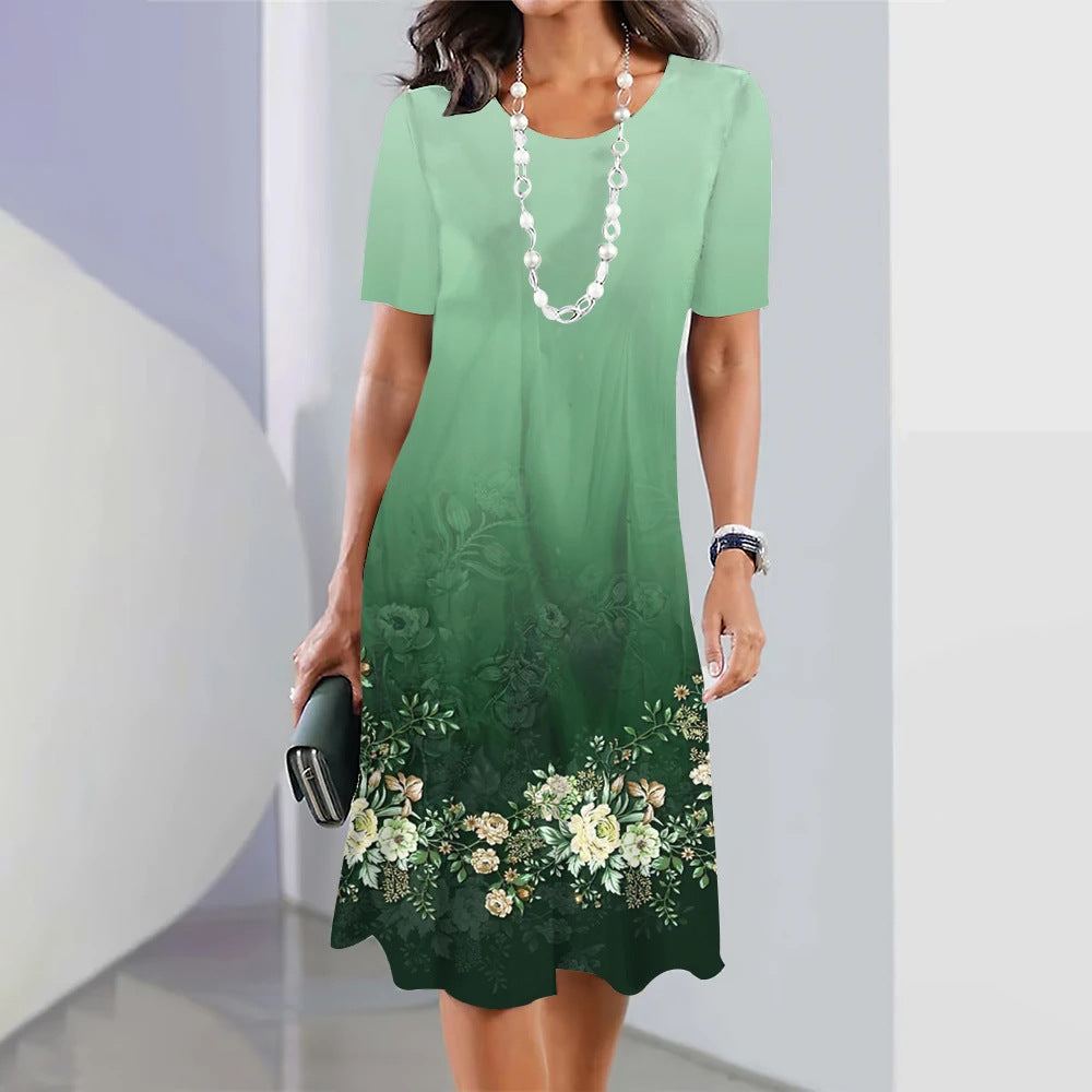 Digital Printing Fashion Casual Loose Ladies Round Dresses