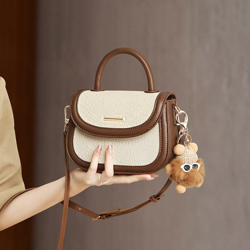 Women's Real Leather Contrast Color Saddle Bags