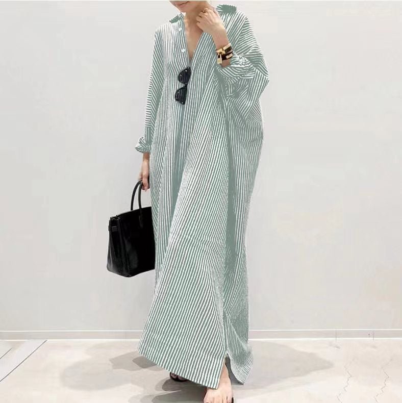 Cotton Linen Stripes Loose Temperament Commuting Dresses