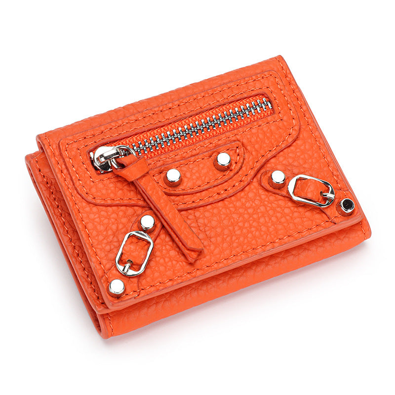 Women's Motorcycle Leather Short Folding Mini Change Ladies Wallets