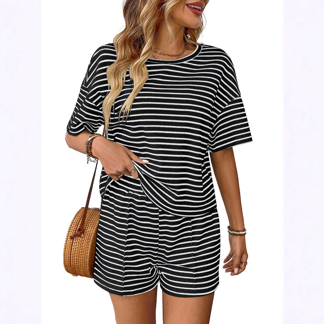 Women's Summer Knitted Striped Fashion Casual Sports Suits