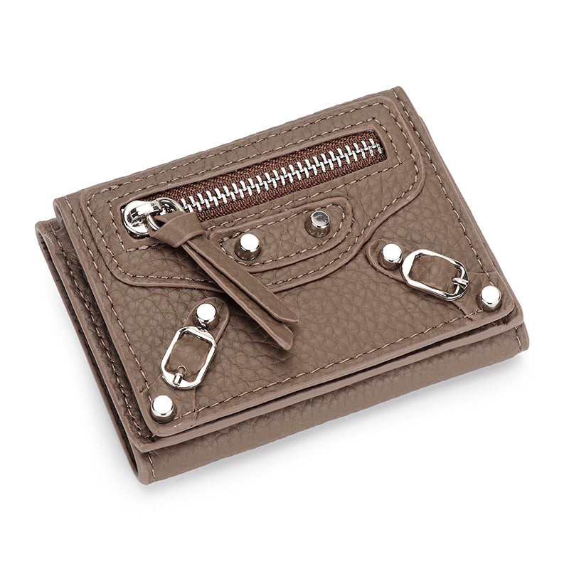 Women's Motorcycle Leather Short Folding Mini Change Ladies Wallets