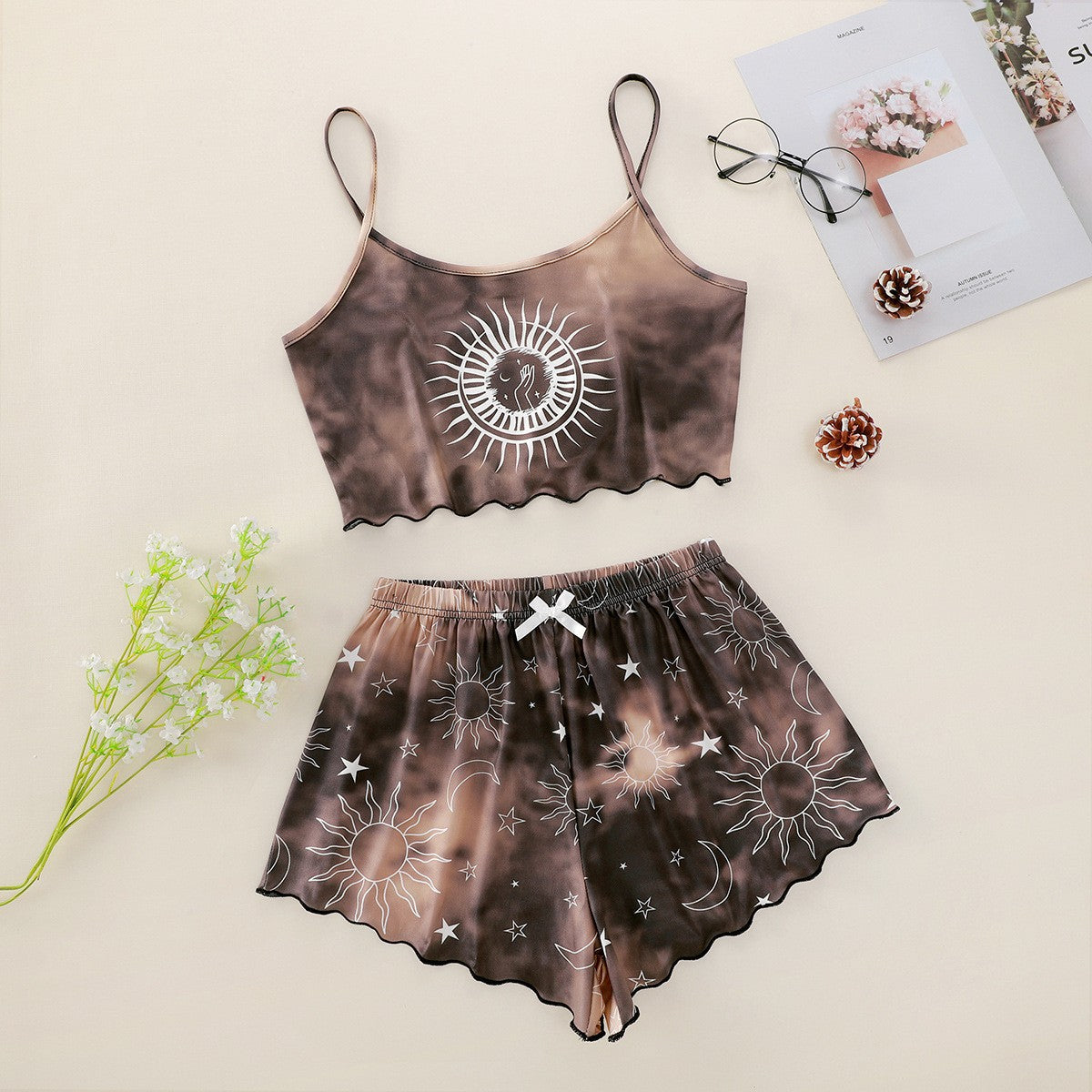 Classic Printed Strap Tube Home Wear Suits