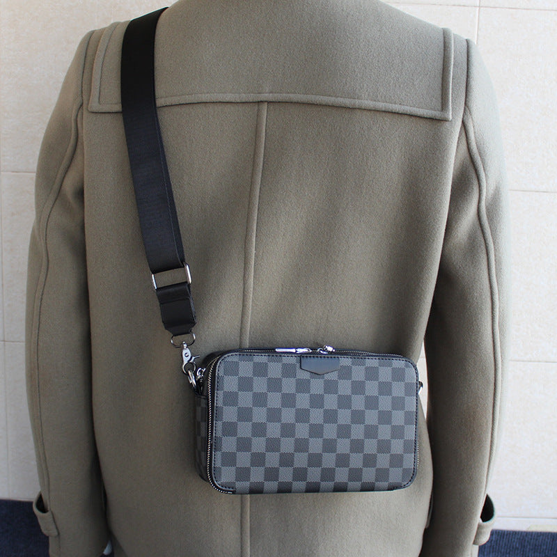 Men's Waterproof Mini Plaid Fashion Multifunctional Mobile Men's Messenger Bags