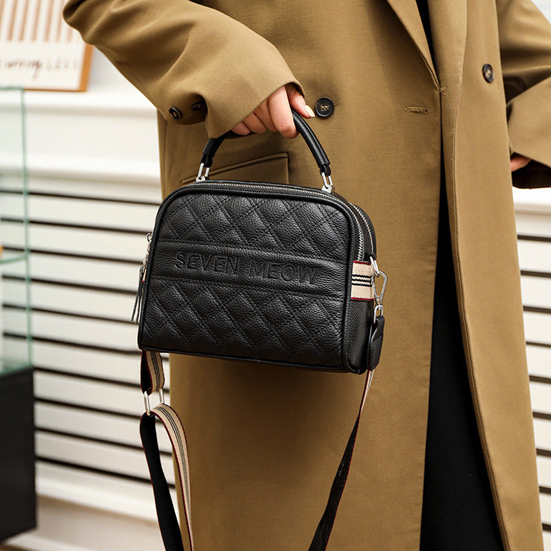 Women's Leather Diamond Embroidery Thread Fashionable Top Shoulder Bags