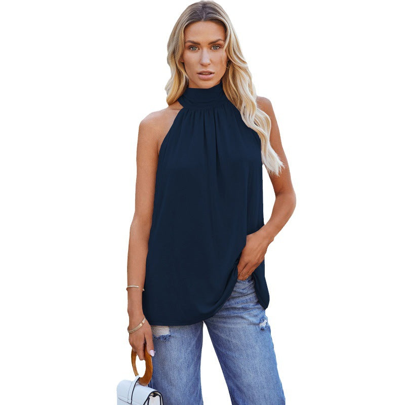 Women's Summer Solid Color Sleeveless Mid-length Leisure Tops