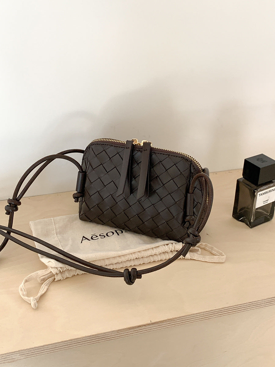 Women's Summer Double Zipper Retro Textured Woven Crossbody Bags