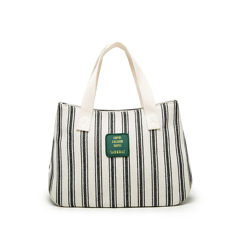Women's Style Canvas Thickened Striped Artistic Simple Cloth Handbags