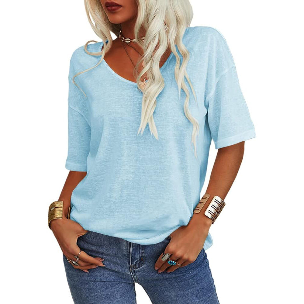 Women's Half Sleeve Loose Shirt Casual Solid Tops