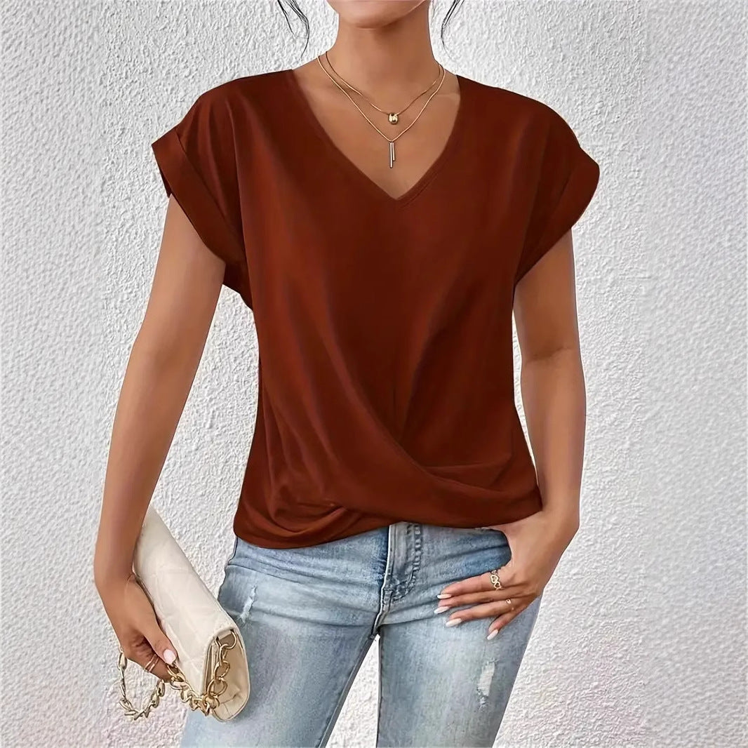 Women's Solid Color T-shirt Elegant Sleeve Blouses