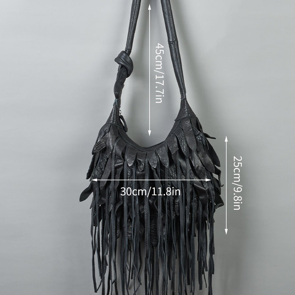 Women's Black Striped Tassel Special Soft Hobo Women's Shoulder Bag