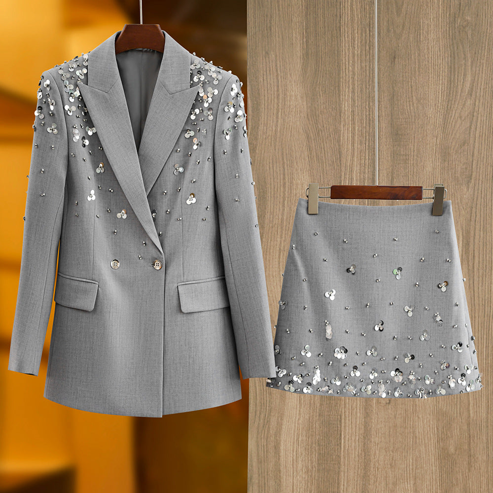 Gray Dress Beads Sequin Fashion Outfit Suits