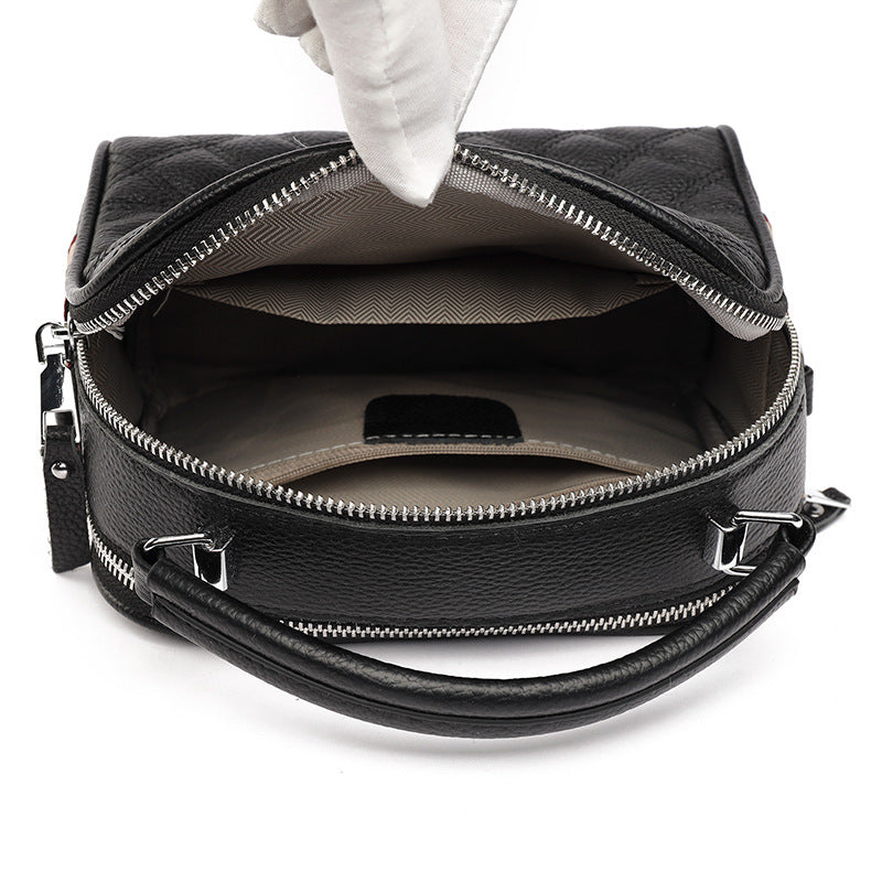 Women's Leather Diamond Embroidery Thread Fashionable Top Shoulder Bags