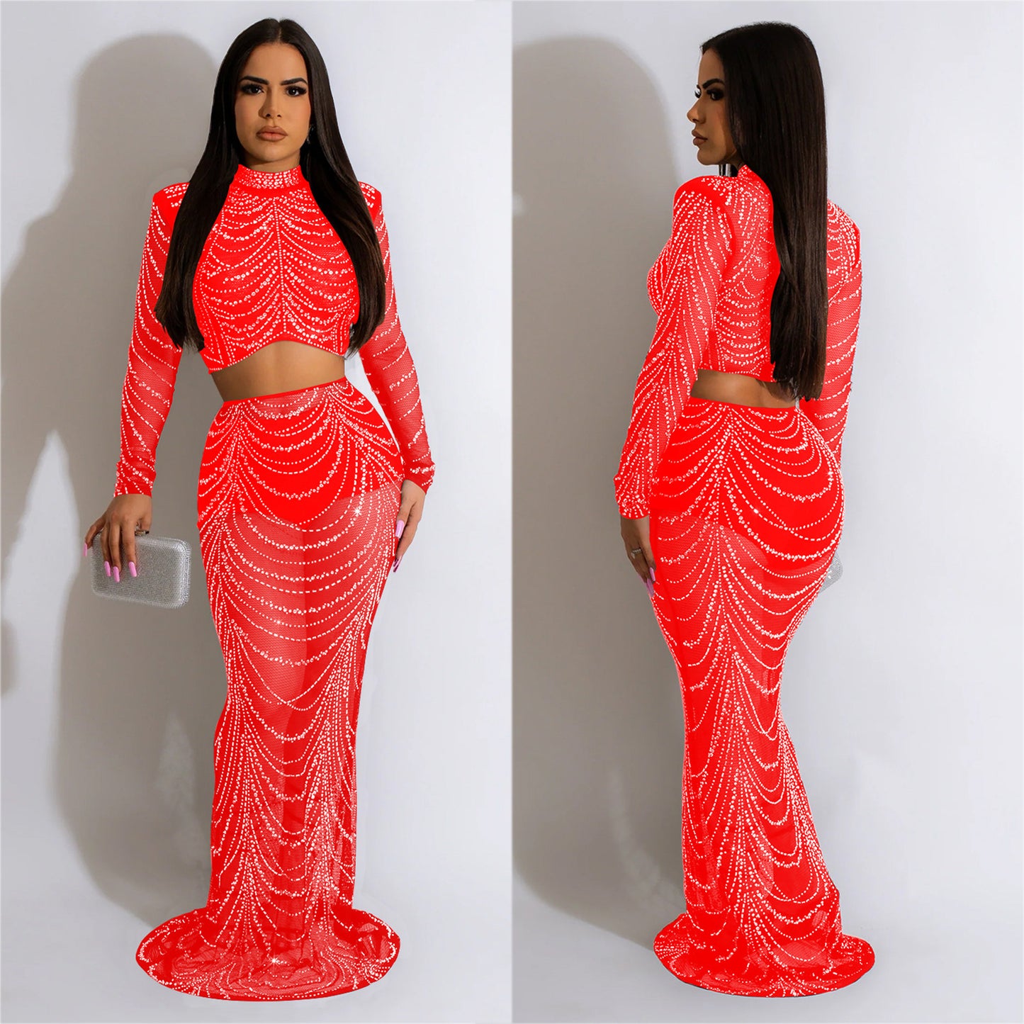 Women's Wear Pure Color Mesh Hot Drilling Suits