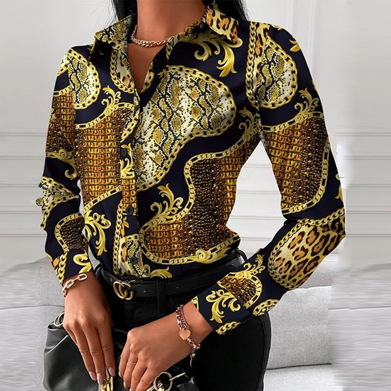 Women's Shirt Long Sleeve Geometric Print Temperament Blouses