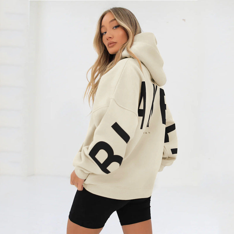 Women's Printed Thickening Long Sleeve Loose Hooded Sweaters