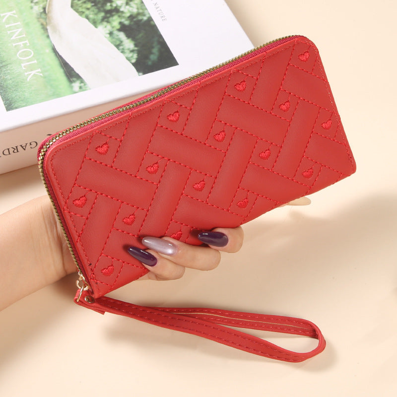 Women's Large Capacity Single Zipper Embroidered Multiple Ladies Wallet