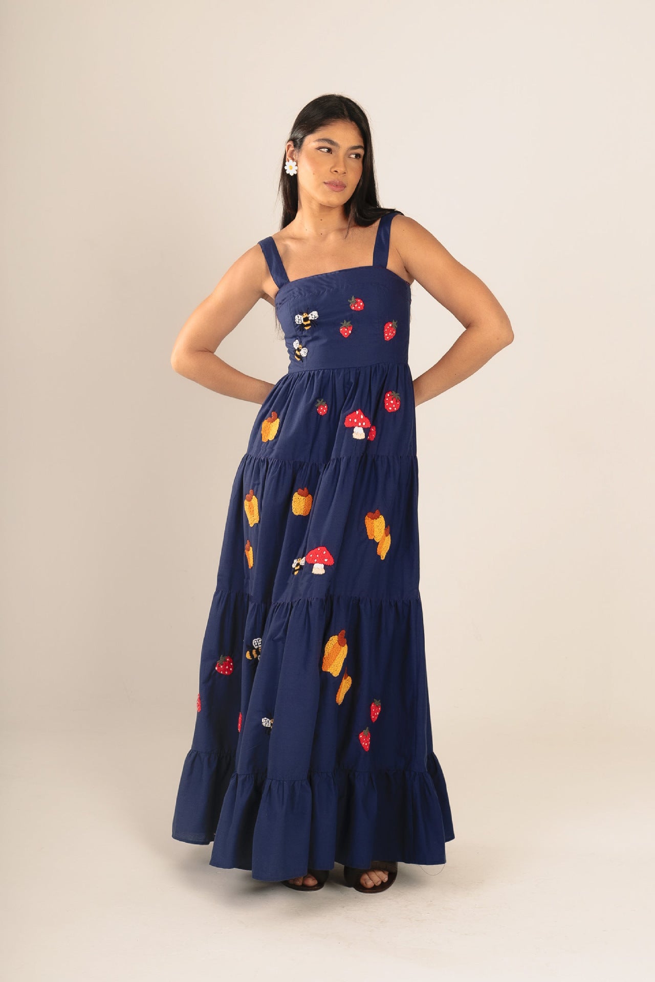 Women's Embroidered Pleated Puffy Sling Dress Beach Dresses