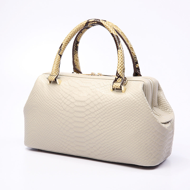 Women's First Layer Leather Hand Holding Pillow Boston Handbags