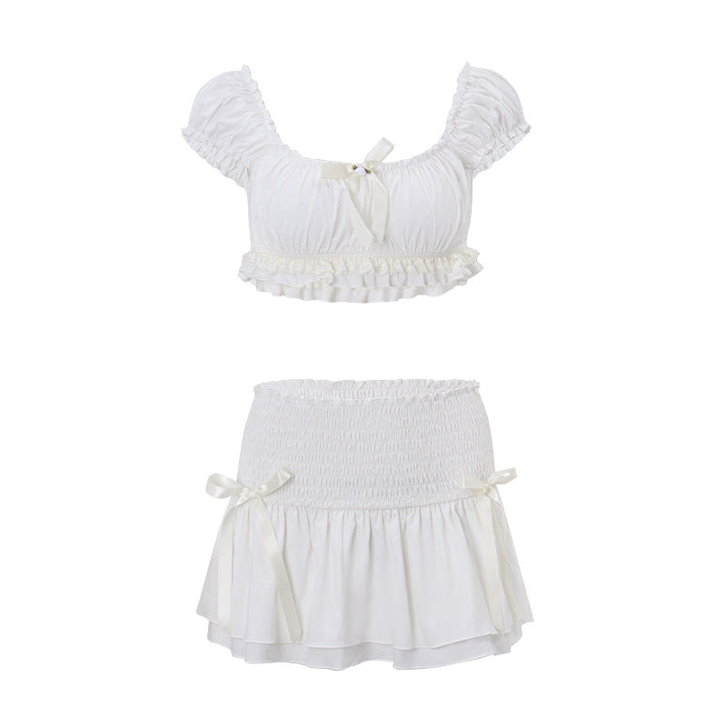 Women's Spring Fashion Sexy Temperament Puff Sleeve Low Suits