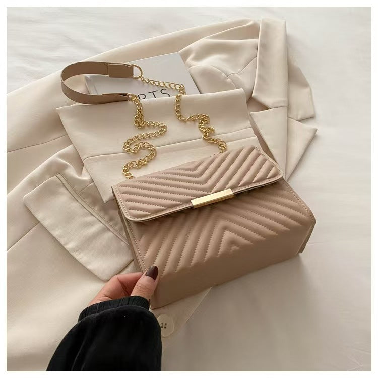 Indentation Diamond Quilted Fashion Simple Autumn Retro Textured Women's Shoulder Bag