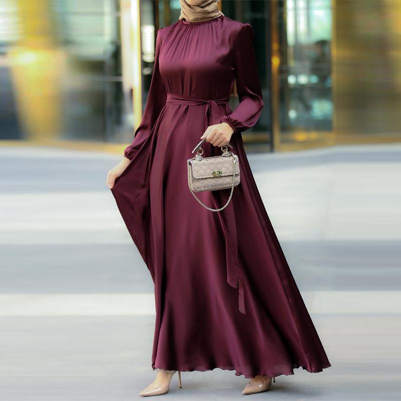 Lantern Cuff Round Neck Loose Waist Clothing