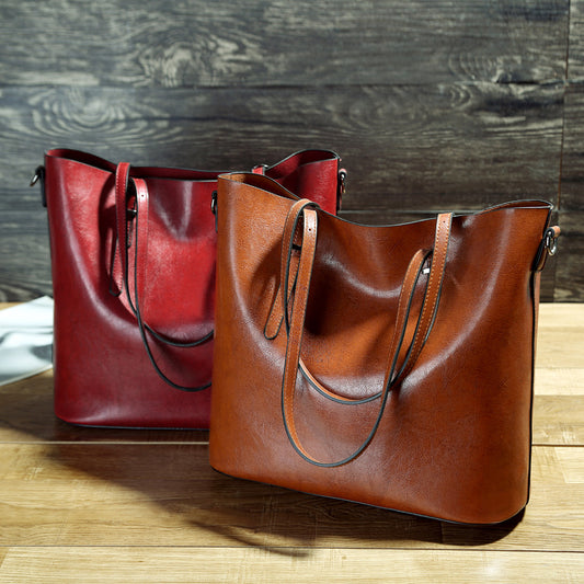 Women's Oil Wax Leather Solid Color Underarm Large Shoulder Bags